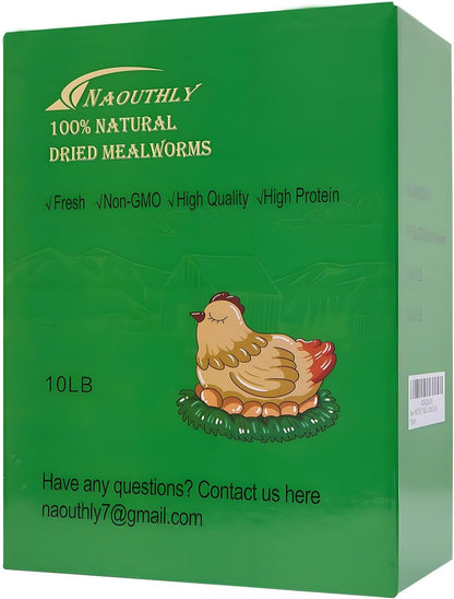 Bulk Dried Mealworms 10Lb Bag -Premium Non-GMO Dried Mealworms for Chicken, Nutritious High Protein - 100% Natural for Laying Hens, Birds, Ducks, Chicken Feed