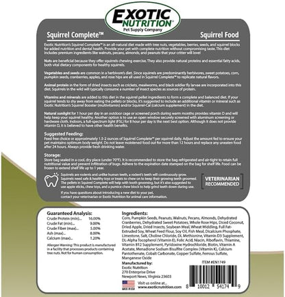 Squirrel Complete (1.75 lb.) - Healthy Natural Food - Nutritionally Complete Diet for Pet & Captive Squirrels - Ground, Grey, and Flying Squirrels, & Chipmunks