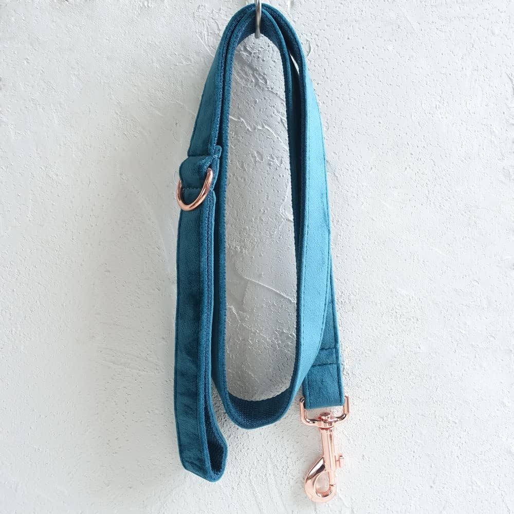 PETDURO Personalized Dog Collar Teal Soft Velvet for Large Medium Small Boy Girl Dogs - Custom Collar with Name Phone Number Engraved on Rose Gold Metal Buckle - Add Leash Bow Set via Customize Now