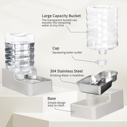 RIZZARI Stainless Steel Pet Water Feeder: 7.5L Beige Automatic Leak-Proof Gravity Dispenser for 20-35 LB Dogs with Arthritis - Without Filter - Ideal for Living Room Kitchen