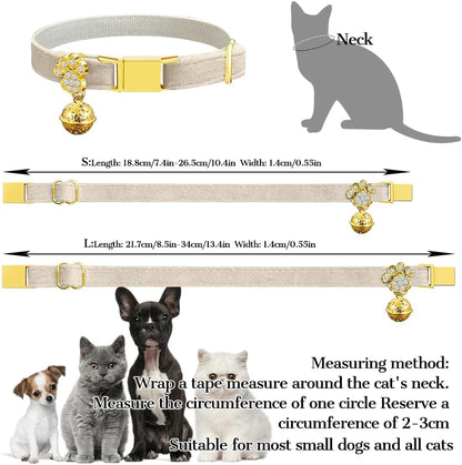 Personalized Breakaway Cat Collars - Magnetic Buckle, Bell - Safety Quick Release, Customized for Girls & Boys Cats- (Velvet-White)