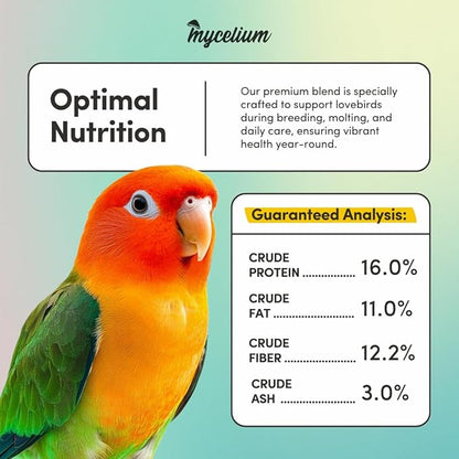 Mycelium Organic Lovebird Premier Feed (5 LBS) | Premium Bird Food for Lovebirds & Small Parrots | High-Protein, Vitamin-Fortified Daily Nutrition | Supports Brain & Heart Health | USA Made, Non-GMO