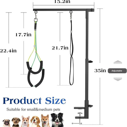 Foldable Dog Grooming Arm with Hammock & Clamp - Adjustable Height 20"-35" - Pet Grooming Table Accessories with No-Sit Holder, Grooming Restraint for Small, Medium Dogs at Home or Salon