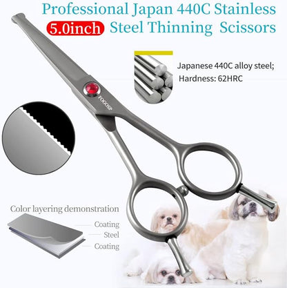 4.5" Straight Dog Scissors for Grooming Face and Paws with Safety Round Tip for Small Dogs Cats Face Paw Ears Trimmer Cat Grooming Scissors(4.5" Straight, Gray)