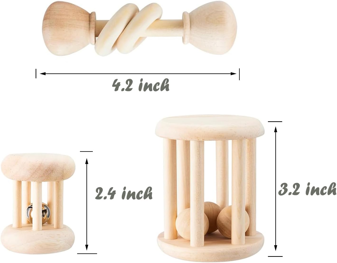 KABASI 3 PCS Wooden Bunny Toys, Safe Rabbit Guinea Pigs Bite-Resistant Natural Wooden Chew Teeth Grinding Toys for Chinchillas Hamsters Small Animals Rat Playing Indoor Outdoor