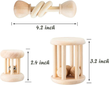KABASI 3 PCS Wooden Bunny Toys, Safe Rabbit Guinea Pigs Bite-Resistant Natural Wooden Chew Teeth Grinding Toys for Chinchillas Hamsters Small Animals Rat Playing Indoor Outdoor