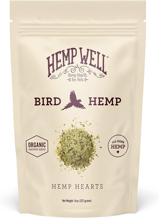 Hemp Well Organic Hemp Hearts for Birds - Reduces Feather Plucking, Promotes Relaxation, Immune Support, Organic, USA Grown, GMO Free – 8 Ounces