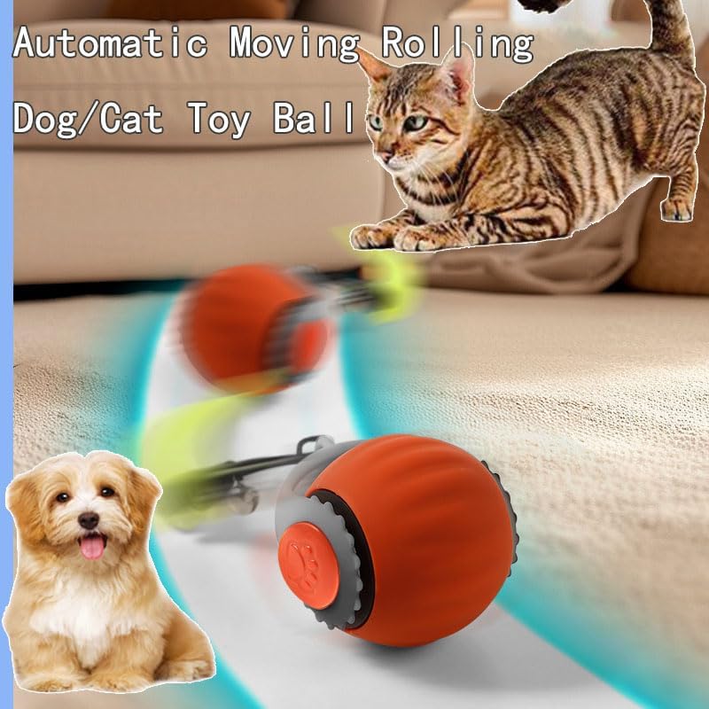 2 Pack Automatic Moving Dog Toy Ball,Smart Interactive Cat Toy Ball with Tail&Interactive Sensor,(Orange & Blue)