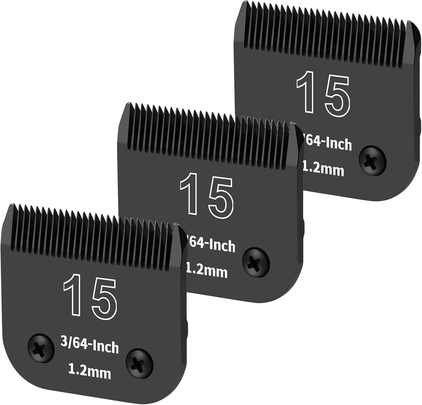 3 Pack 15# Detachable Dog Grooming Steel Blades,Compatible with Andis,Oster A5,Wahl KM-10 Series,Cut Length 3/64" 1.2MM （Black）
