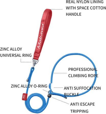 Dog Anti-Slip Leash 5FT with Metal Stopper - Durable No-Pull Training Lead for Small, Medium & Large Dogs - Comfortable Handle Nylon Rope, Tangle-Free Pet Walking Leash (Blue, 5.6FT)