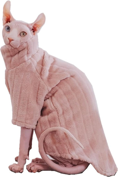 Turtleneck Sweater for Sphynx Cat Soft Coral Fleece Cat Clothes Thick Winter Warm Outfit Coat for Hairless Cats and Small Dogs Apparel with Sleeves (Pink, L (7-8.5 lbs))