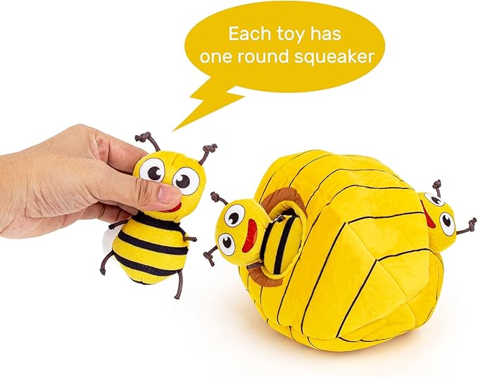 Hollypet Hide and Seek Squeaky Dog Toy, Designed Interactive Puzzle Plush Stuffed Puppy Toys, Bees
