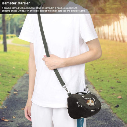 Small Pet Carrier Bag, Blackish Green Flannelette Portable Breathable Pet Hamster Carrier Outgoing Bag for Small Pets Animal(M)