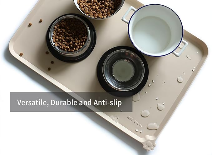 Hoki Found Large Silicone Pet Feeding Tray - Waterproof Dog Pet Cat Feeding Mat - Non Slip Pet Dog Cat Food Bowl Mats Placemat -Pet Water Mats for Carpet -Papayawhip