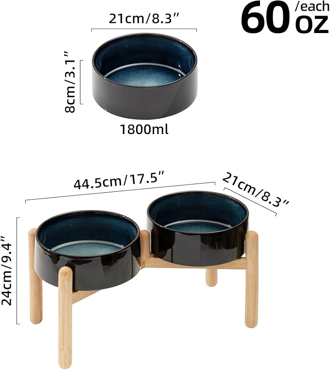 Ceramic 8.2inch Raised Dog Bowl with Stand for Large- Breed Dogs, Pet Food and Water Feeder (Double Bowl with Stand - Starry Sky)