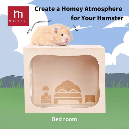 Marchul Hamster Hideout Wooden House Chamber Small Animals Pets Tunnel Exploring Toys for Dwarf Hamsters, Syrian Hamsters, Gerbils, Hedgehogs, Rats, Mice (Bed Room)