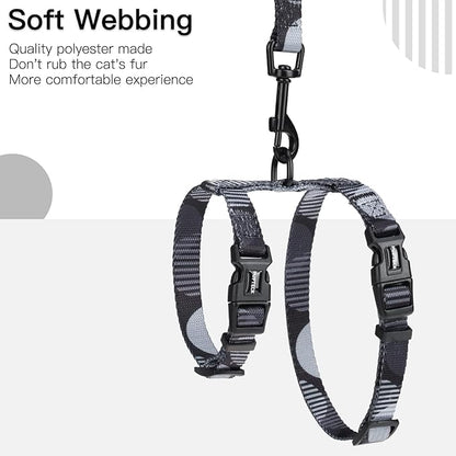 PUPTECK Adjustable Cat Harness and Leash Set Escape Proof Kitten Strap Collar for Walking Travel, Printed Dark Grey
