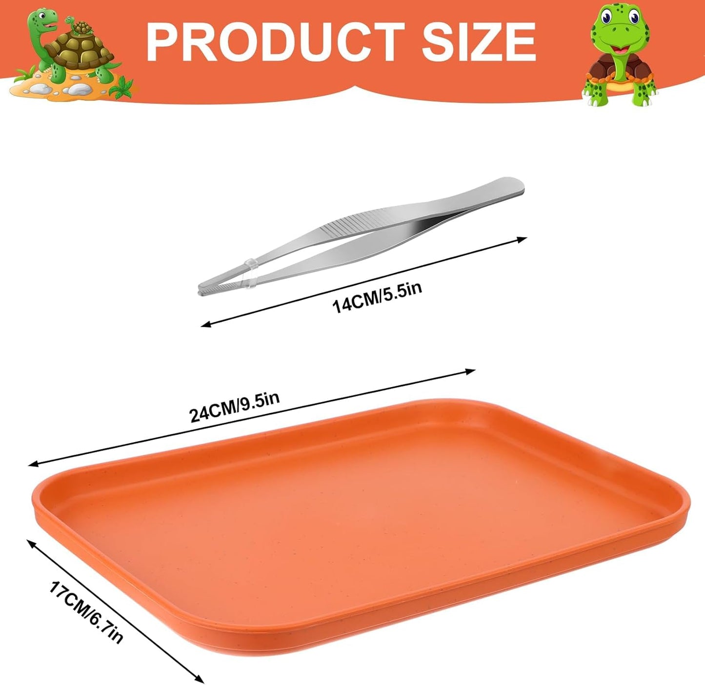 2 Pieces Reptile Food Water Dish, Reptile Feeding Bowl, Tortoise Feeding Dish, Plastic Pets Feeding Plate with 1Pcs Forcep, Crawl Pet Basking Platform for Turtle Lizard Bearded Dragon Gecko Snake