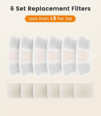 6pcs Replacement Filters for PW03 3.5L Stainless Steel Cat Water Fountain(for Fountain in Model PW03)