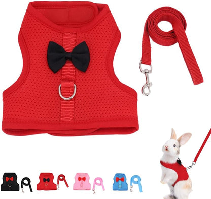 Bunny Harness and Leash Set for Walking Escape Proof,Mesh Breathable Adjustable Bunny Harness Camping Hiking Training for Ferret Kitten Puppy Red L (Chest:13.3-14.5")