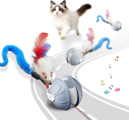 Interactive Cat Toy Ball - 2-in-1 Indoor Cat Toy with Feather Attachment and Laser Interactive Cats Balls, Moving Electric Rolling Ball Toys Designed for Bored Kittens and Adult Cats