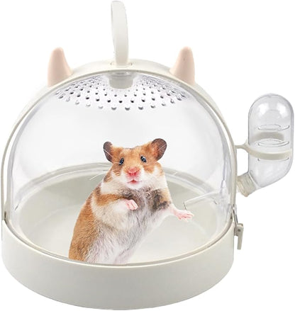 Hamster Portable Cage Travel Case,Hamster Carrying Cage High Permeability Guinea Pig Travel Cage with Water Bottle Travel Carrier for Gerbils Mice Guinea Pigs Sugar Glider(White)