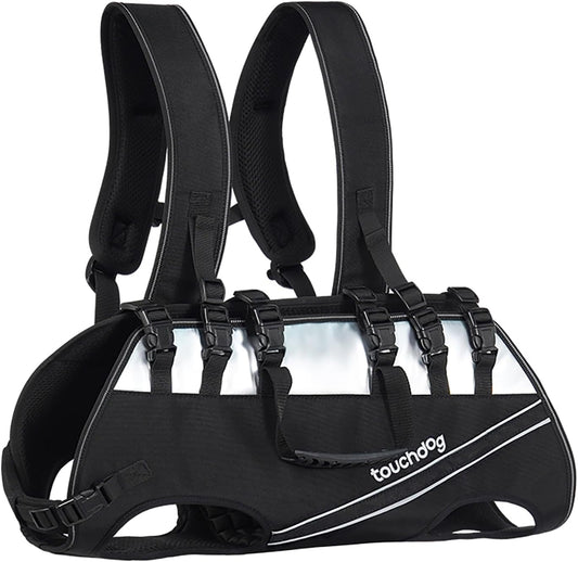 Dog Backpack Carrier for Large Dogs - Hands-Free Pet Travel Pack with 6-Point Safety System, Waterproof & Reflective Design for Motorcycle, Hiking, Surfing (Black, X-Large)