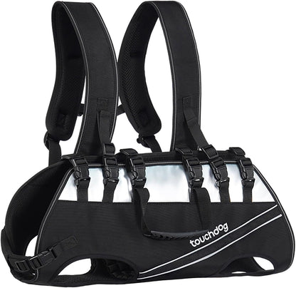 Dog Backpack Carrier for Large Dogs - Hands-Free Pet Travel Pack with 6-Point Safety System, Waterproof & Reflective Design for Motorcycle, Hiking, Surfing (Black, XX-Large)