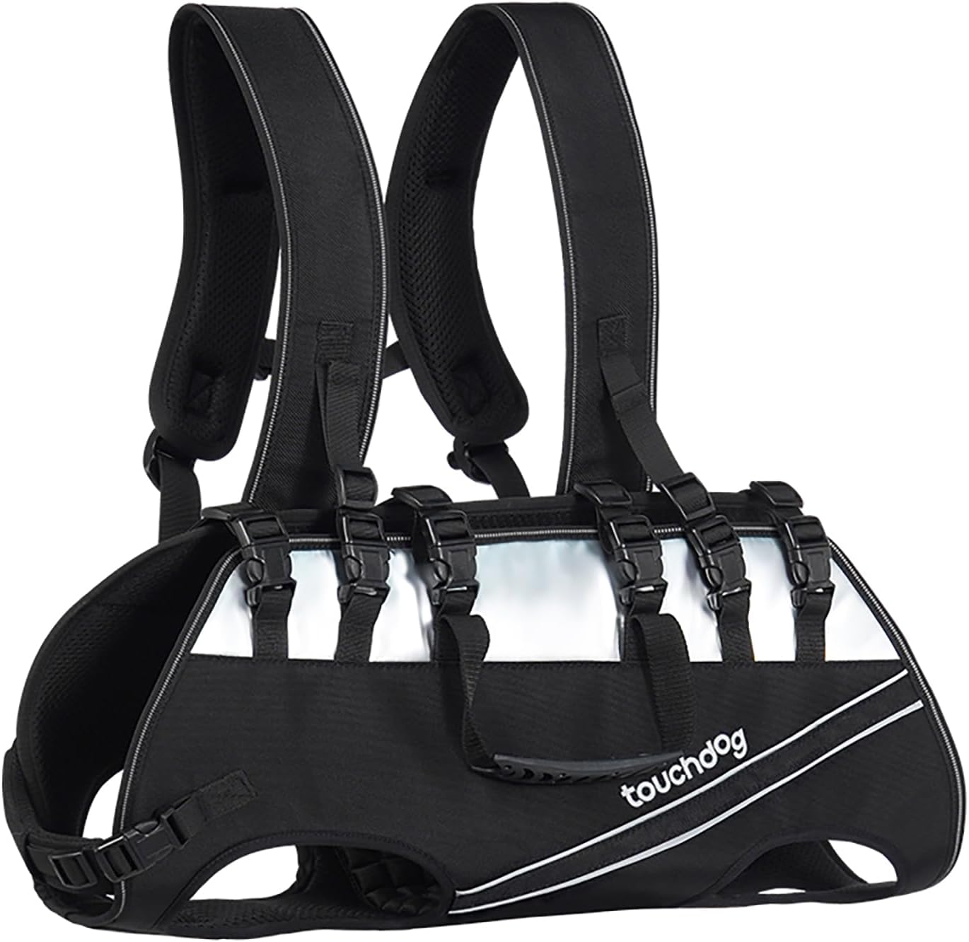 Dog Backpack Carrier for Large Dogs - Hands-Free Pet Travel Pack with 6-Point Safety System, Waterproof & Reflective Design for Motorcycle, Hiking, Surfing (Black, Large)