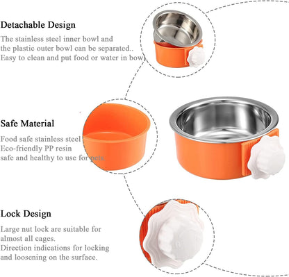 Dog Crate Bowl, Hanging Stainless Steel Removable Pet Crate Water & Food Bowls, Pet Cage Feeder Container Coop Cup for Cat Puppy Birds Rats Guinea Pigs Rabbit Hamster (2PCS)