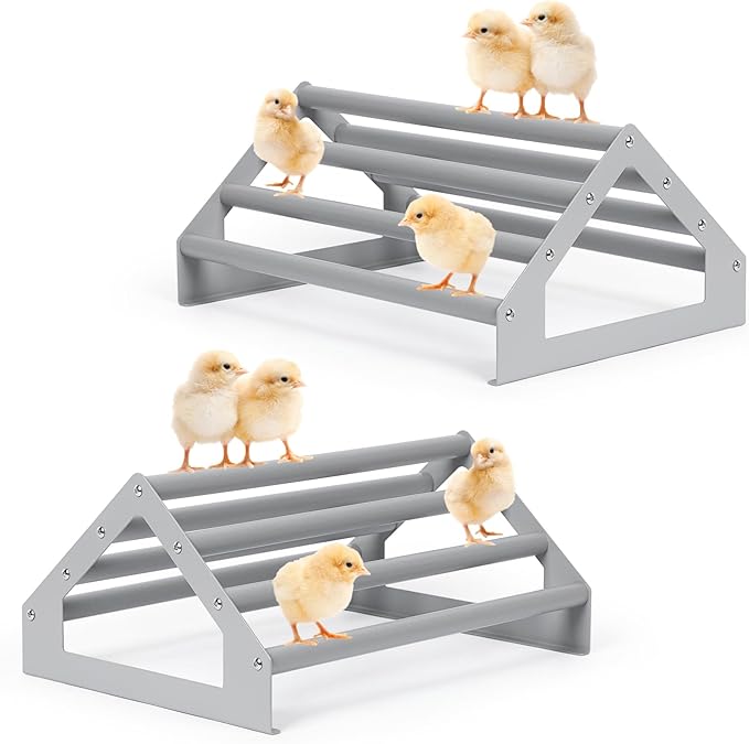 SHINOSKE 2 Pack Chick Perch,Chicken Toys for Coop,Wooden Chicken Roosting Bars with Metal Stand,Coop Accessories & Supplies for Chicks,Easy to Assemble,Grey(Small x 1,Large x 1)