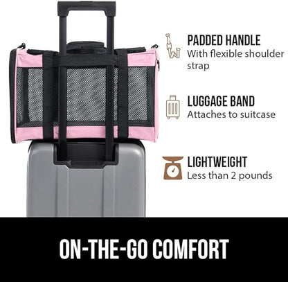 GORILLA GRIP Cat Carrier Travel Bag Up to 15 Lbs, Soft Collapsible Small Dog Carriers, Top and Side Entry Breathable Mesh, Grip Feet on Underside, Cozy Washable Waterproof Pad, Portable Kennel, Pink