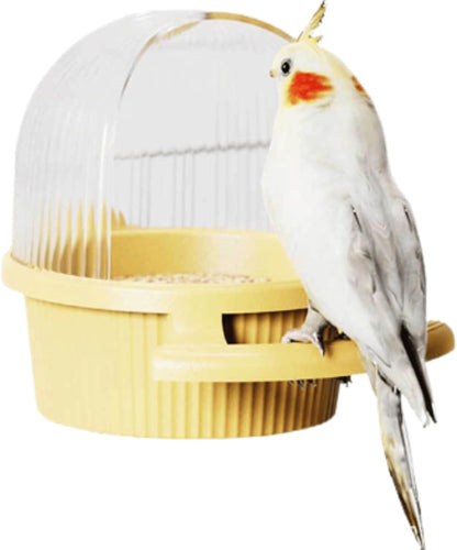 Bird Feeder for Cage – No Mess Feeder & Water Dispenser, Easy to Install and Clean, Semi-Enclosed Design Prevents Splashing (Yellow)