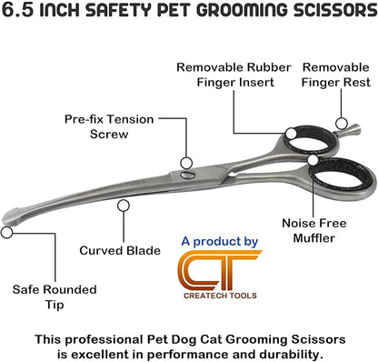 CT Pet Cat Dog Grooming Scissors Kit - 6 & 4 inch Hair Cutting Scissors Set, Japanese Stainless Steel Curved Blades with Safety Round Tips for Your Beloved Pets