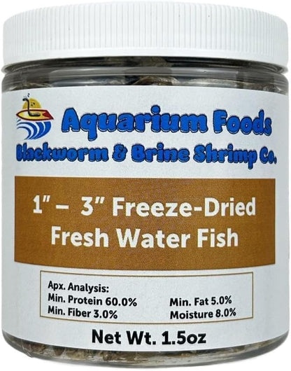 Aquatic Foods Inc. Freeze Dried 1"- 3" Fresh Water Fish for Piranhas Large Fish, Land and Aquatic Turtles, Rodents, Reptiles, Lizards, Cat Treats & More…1.5oz Sm Round Jar