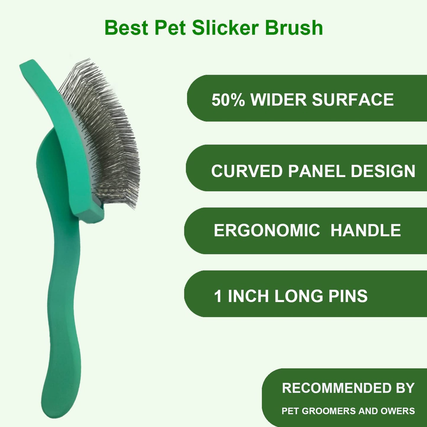 Large Slicker Dog Grooming Brush Kit - Ergonomic Wooden Handle, Long Pins for Goldendoodles, Poodles, Doodles & Haired Dogs (green)