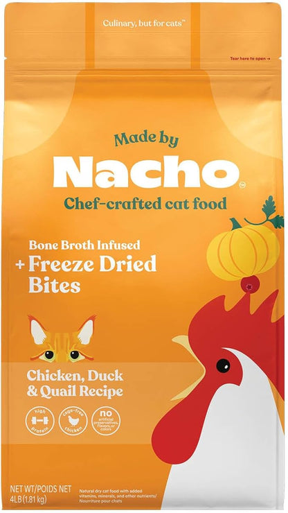 Made by Nacho Dry Cat Kibble 4lb Bag, High Protein Premium Cat Food with Freeze Dried Pieces, Cage-Free Chicken & Duck, Limited Ingredients, Single Bag