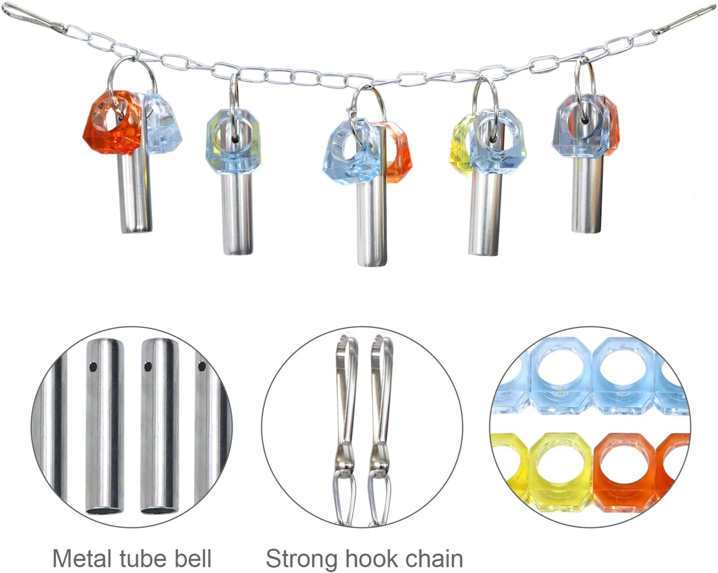 Litewoo Bird Stainless Steel Bells Pipe Bite Toy Hanging Swing Stand String Chew Toy Durable for Small Parrot Parakeet Cockatiel Conure Lovebird Budgie