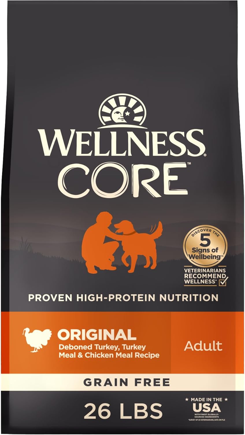 Wellness CORE Dry Dog Food, Grain-Free, High Protein, Natural, Original Turkey & Chicken Recipe, (26-Pound Bag)