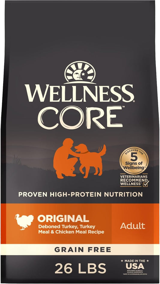 Wellness CORE Dry Dog Food, Grain-Free, High Protein, Natural, Original Turkey & Chicken Recipe, (26-Pound Bag)