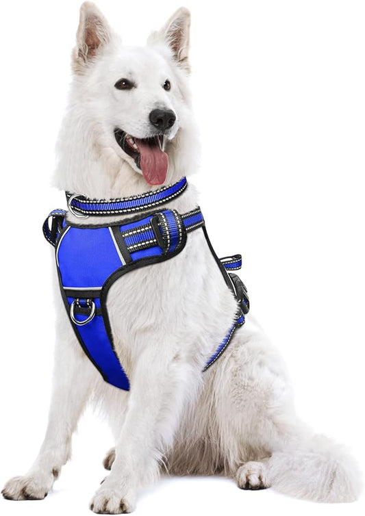 WINSEE Dog Harness No Pull, Pet Harnesses with Dog Collar, Adjustable Reflective Oxford Outdoor Vest, Front/Back Leash Clips for Small, Medium, Large, Extra Large Dogs, Easy Control Handle for Walking