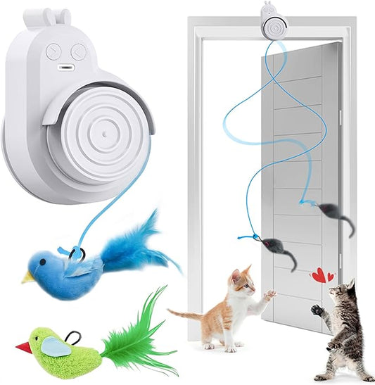 Interactive Cat Toys for Indoor Cats - Automatic Flying Bird & Mouse Wand Enrichment Toy, Hands-Free or Handheld USB-Rechargeable Safe Play Chase Exercise for Bored Kittens and Adult Cats