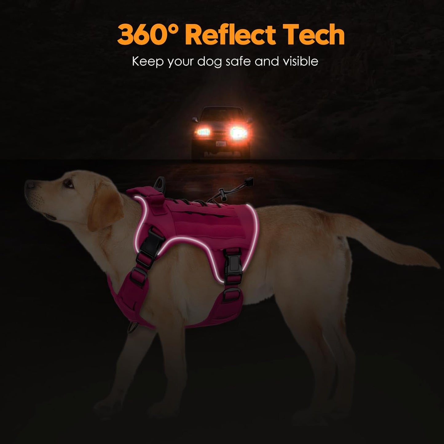 Heavy-Duty Tactical Dog Harness for Large Dogs, No Pull Adjustable Reflective Pet Vest with Molle System, K9 Military-Grade Control for Service Training, Outdoor & 10+ Breeds, Hot Pink, Large