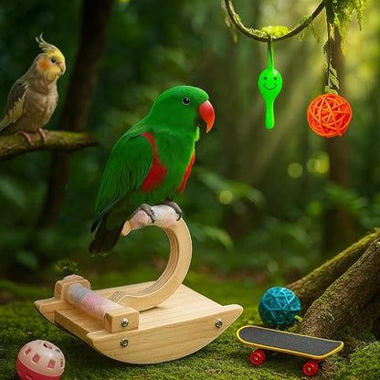 8Pcs Wooden Bird Stand Perch Training Playstand - Chew Toy & Shaky Gym for Parrots, Bird Playground Play Stands for Parakeets Cockatiels, Conures, Macaws, Finches Lovebirds