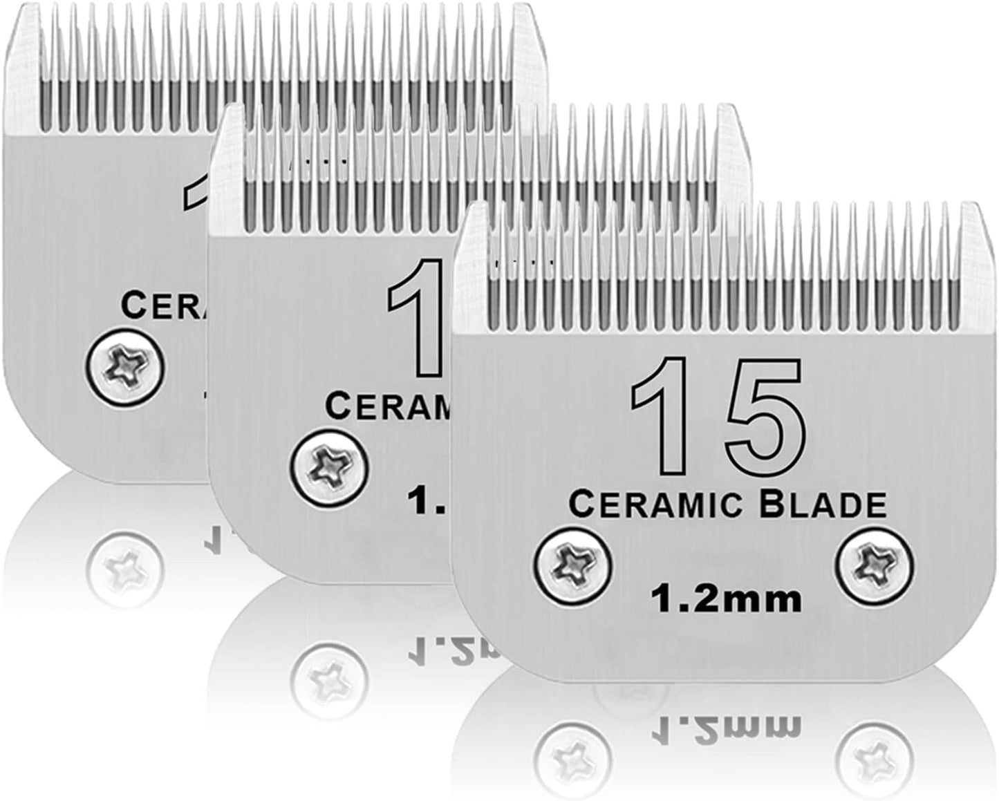 3 Pack 15# Detachable Pet Dog Grooming Ceramic Blades,Compatible with Andis,Oster A5,Wahl KM-10 Series,Size 15# Blade 3/64-Inch 1.2MM Cut Length