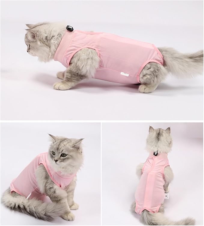 3 PCS Cat Recovery Suit for Spay Abdominal Wounds Female, Cat Onesie for Cats After Surgery, Pet Surgery Recovery Suit Kitten Onesie for Cats Anti Licking (Pure, Small)
