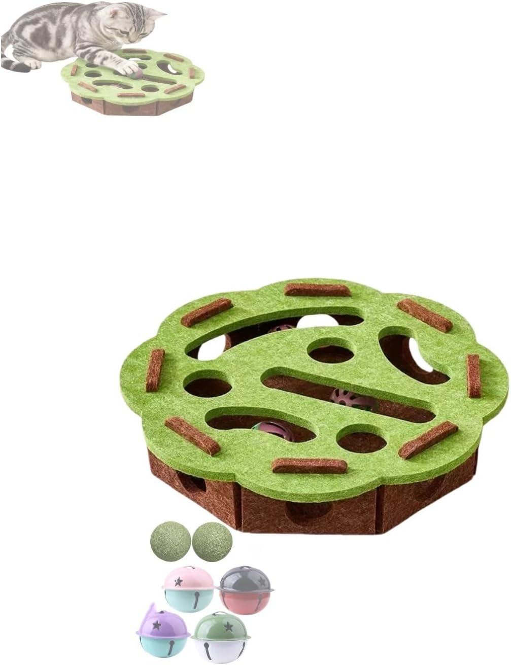 Interactive Cat Scratch Box with Nail File & Slow Feeder - Puzzle Enrichment Toy for Indoor Cats Mental Stimulation