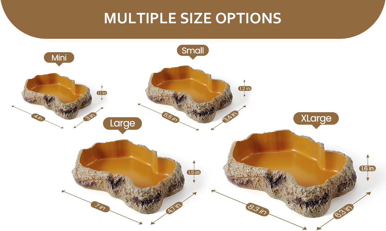 Reptile Food Water Rock Bowls - Resin Rock Worm Feeder Dish, Amphibian Feeding Bowl Terrarium Decor for Lizards, Chameleon, Leopard Gecko, Frog, Bearded Dragons, Snake, Hermit Crabs, Turtle Spider Pet