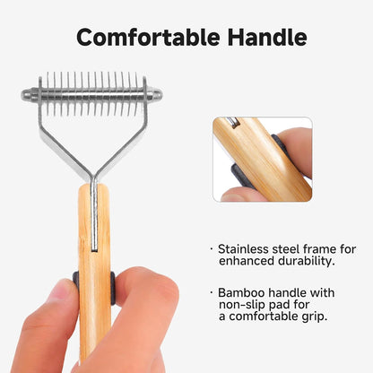 Bamboo Undercoat Rake & Deshedding Comb Set - 4 Piece Pet Grooming Kit with Detangling Brush for Matted Fur Removal, Gentle Massage and Deep Cleaning for Dogs and Cats