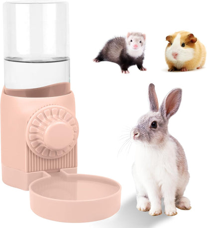 Hanging Automatic Rabbit Water Bottle, Guinea Pig Water Bottle No Drip, Gravity Cage Water Dispenser for Bunny Ferret Waterer Small Animals (Pink)
